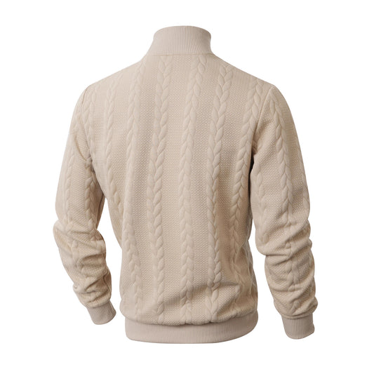 Men's Weave Pattern Knitted Solid Color Jacquard High Collar Sweater