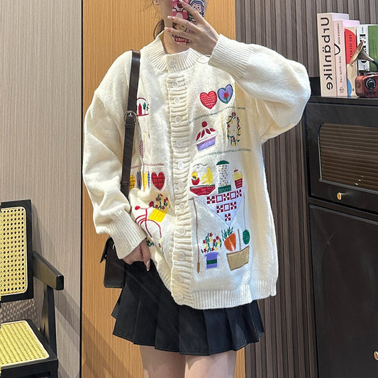 Patchwork Design Women's Button-Up Varsity Sweaters