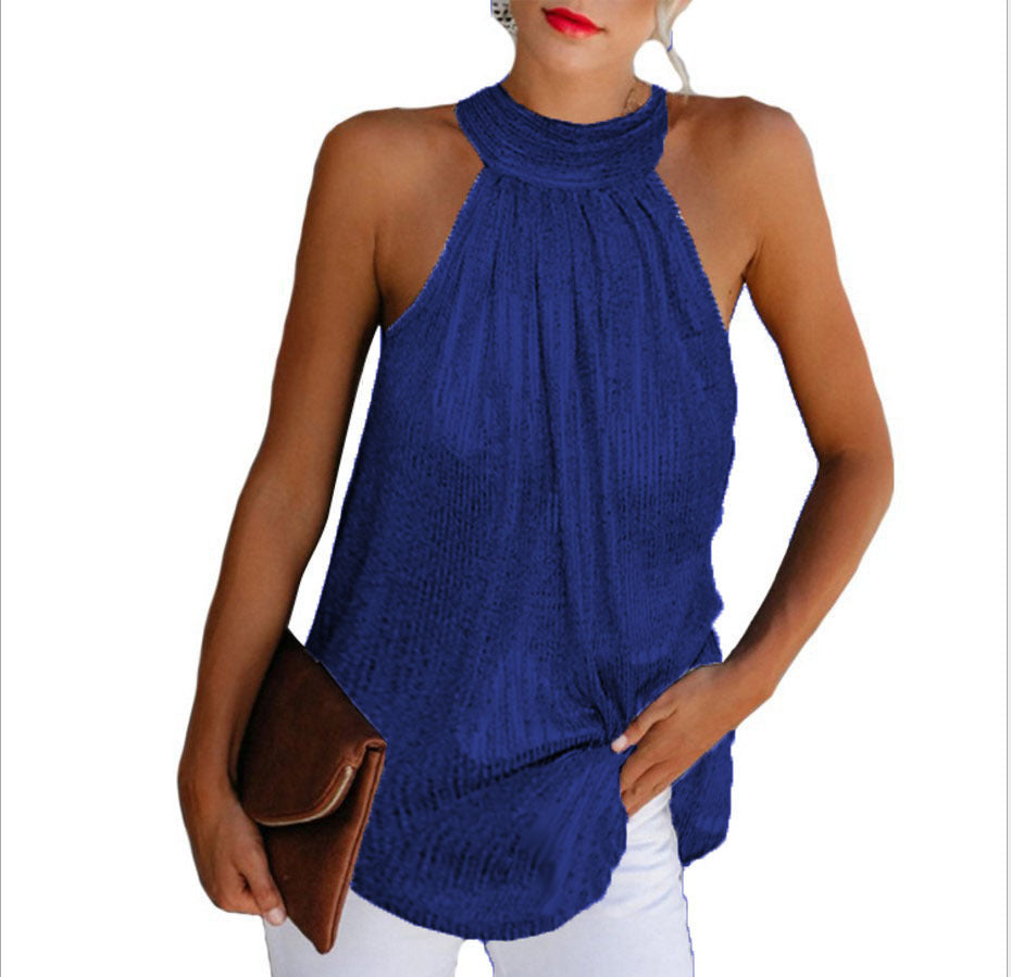 Sleeveless Metallic Glitter Halter O-Neck Strapless Women's Top to 5X Plus Size