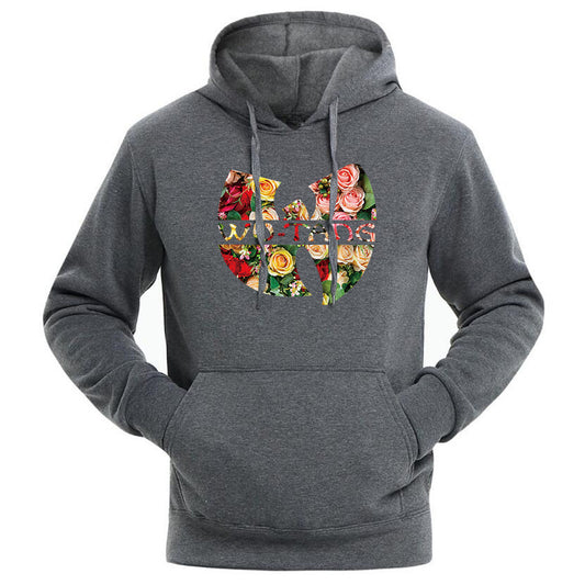 Men's Rose Flower "Wu-Tang" Drawstring Hip-Hop Hoodie Sweatshirt