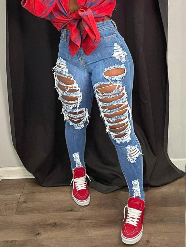 Denim Ripped Hollow-Out Women's Skinny Jeans