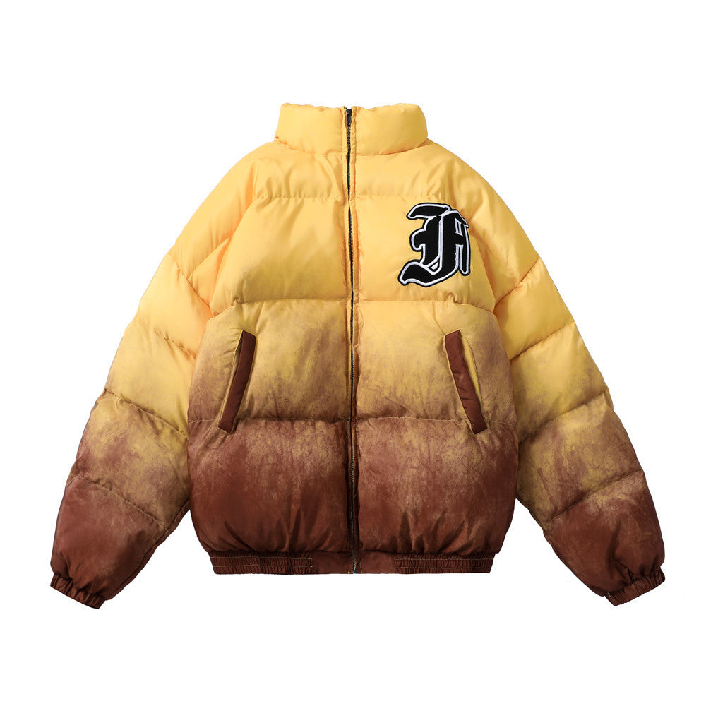 Men's Colorblock Letter Print Hip-Hop Padded Puffer Bomber Zipper Varsity Jacket