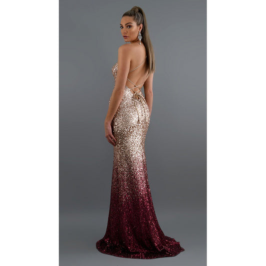 Ladies Sexy V-neck Halter Gradient Long Dress