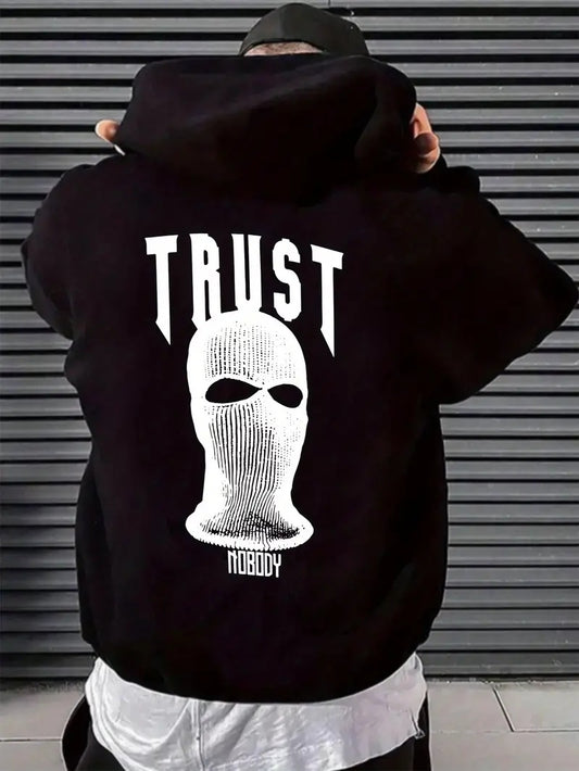 Men's Black "Trust Nobody" Letter Print Hip-Hop Hoodie Sweatshirt