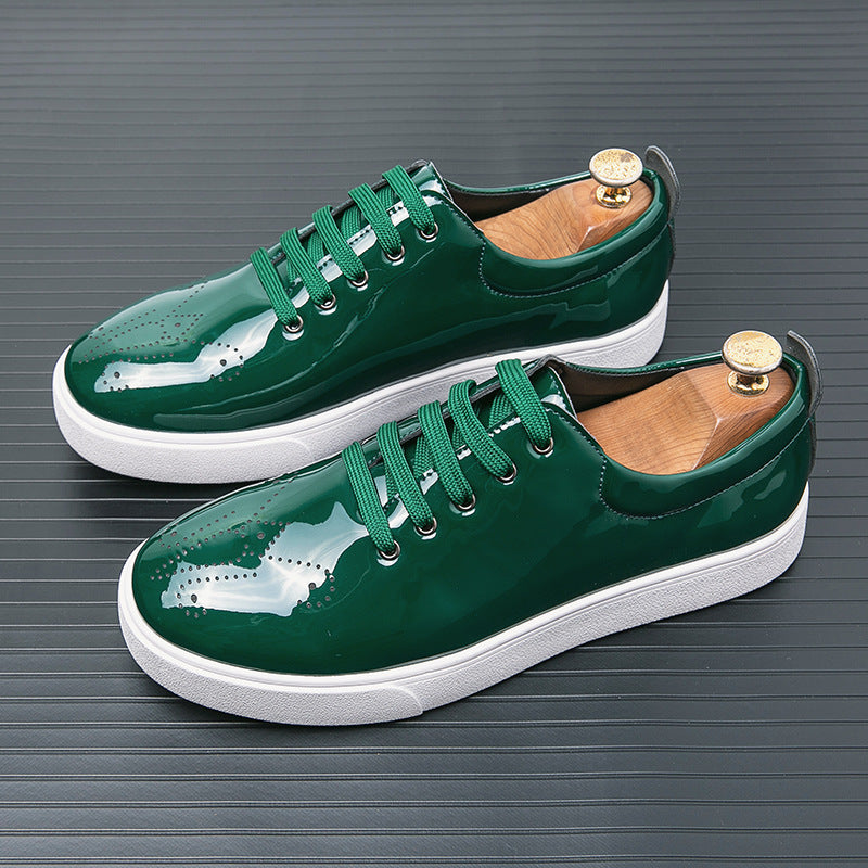 Men's Oxford Lace-Up Patent Leather Platform Sneakers