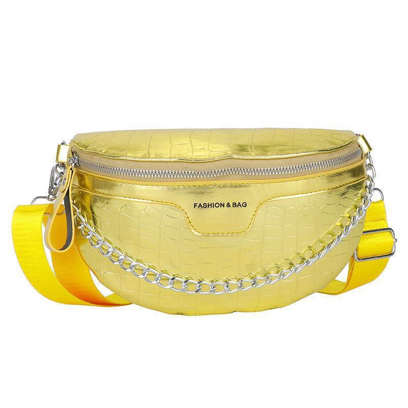 PU Leather Metallic Solid Color Women's Crossbody Zipper Belt Bag