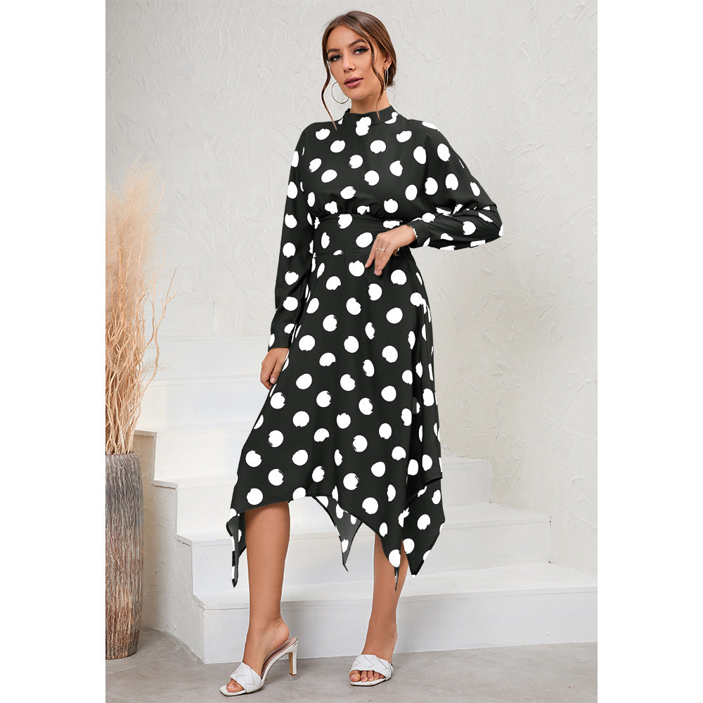 Casual Raglan Sleeve Polka Dot Dress