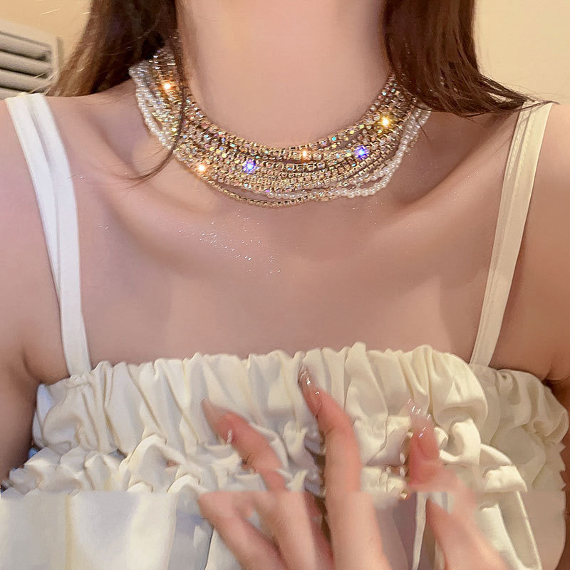 Full Diamond Crystal Multi-Layer Choker Necklace