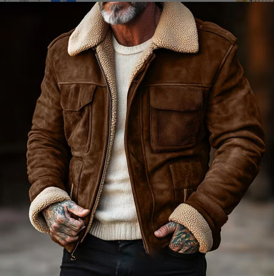 Men's Lambswool Lined Multi-Pocketed Zipper Jacket