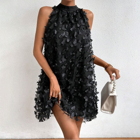 Mesh Strapless Layered Sleeveless Halter Mini Dress