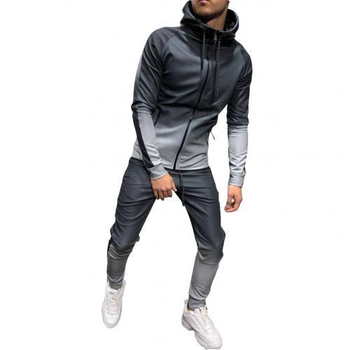 Men's Gradient Side Striped Drawstring Zipper Hoodie Sweatshirt + Skinny Sweatpants Tracksuits