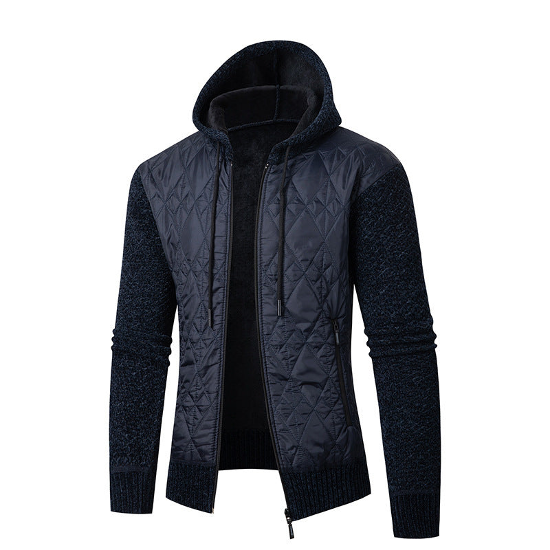 Men's Quilted Solid Color Drawstring Hoodie Sweater Jacket