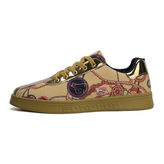 Men's PU Leather Baroque Print Lace-Up Low Cut Printed Breathable Sneakers