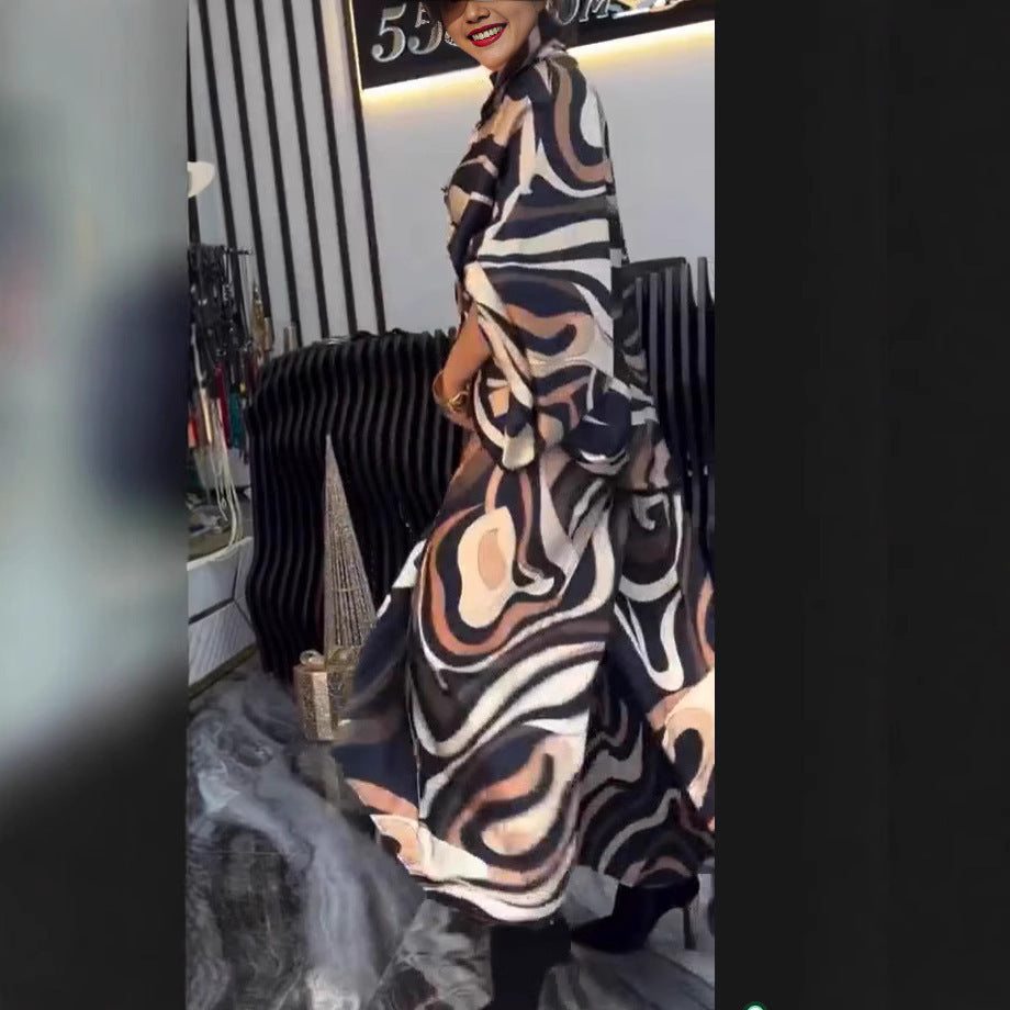 Swirl Print Long Sleeve Blouse + Wide Leg Loose Pants Women's 2-Piece Set to 3X Plus Size