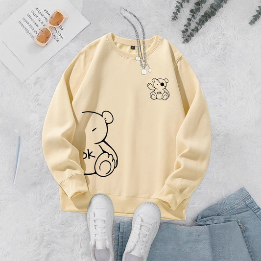 Teddy Bear Print Women's Long Sleeve O-Neck Sweatshirt