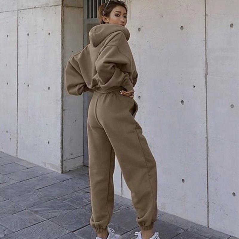 Solid Color Women's Casual Hoodie + Sweatpants Tracksuit