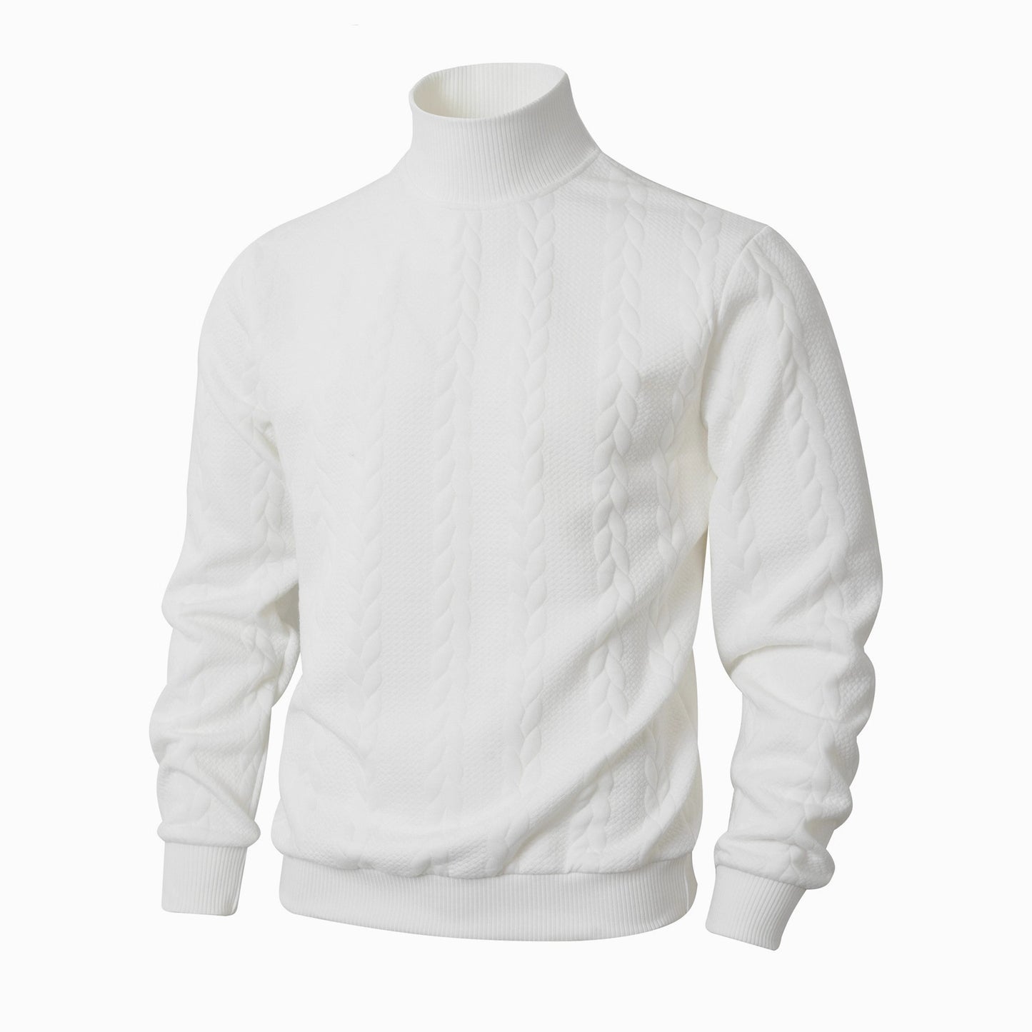 Men's Weave Pattern Knitted Solid Color Jacquard High Collar Sweater