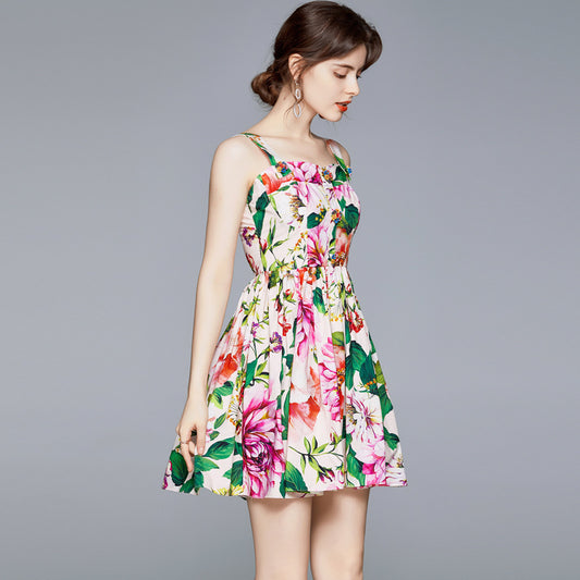 Pastel Floral Print Spaghetti Strap Mini Dress
