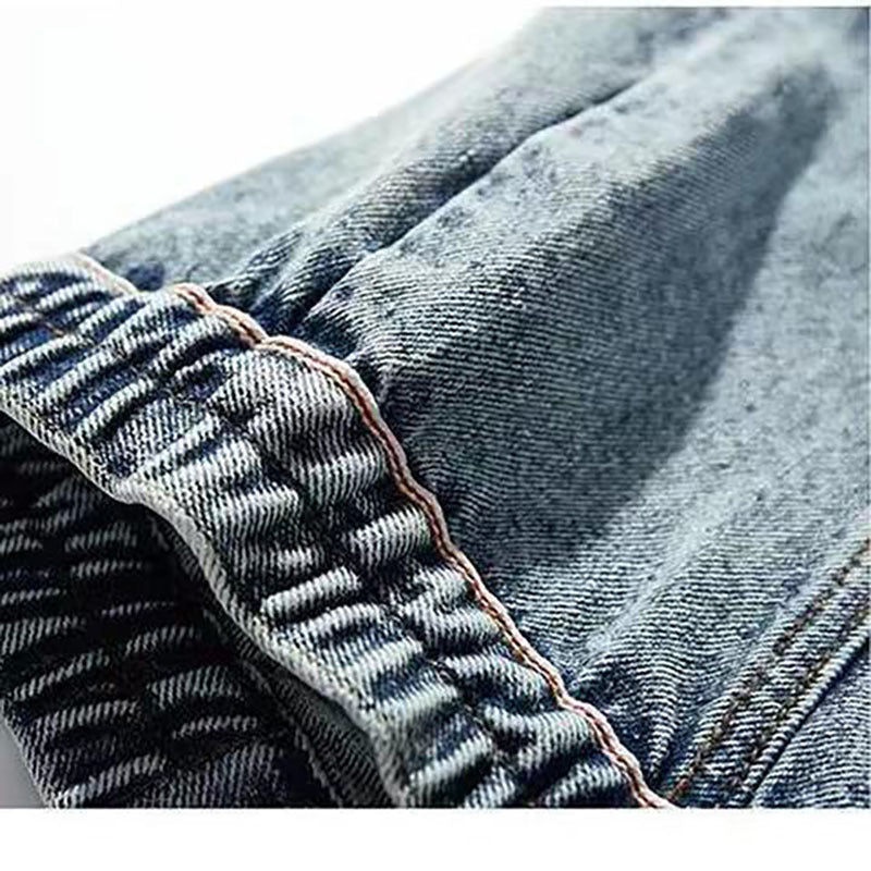 Men's Oversized Denim Faded Acid Washed Zipper Pocket Design Jean Jacket