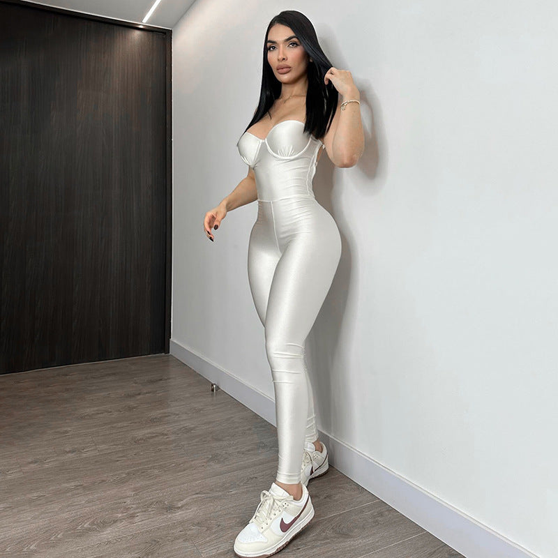 Sleeveless Solid Color Women's Backless Skin Tight Tube Top Jumpsuit
