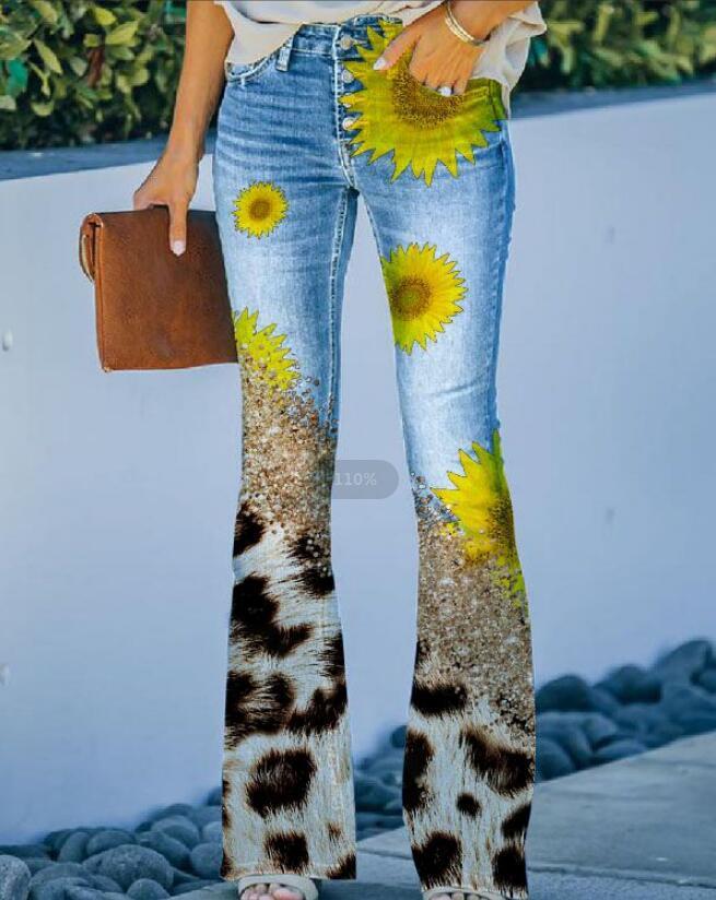Flower Garden/Sunflower/Butterfly Print Women's Bootcut Skinny Jeans