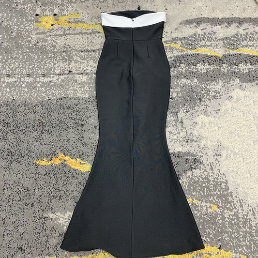 Black Backless Strapless 3D Flower Embroidered Formal Tube Party Maxi Dress