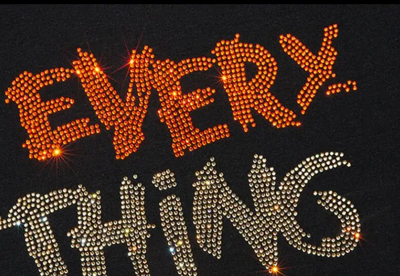 Men's "EVERY THING WILL BE OK" Hot Drill Sparkling Rhinestone Anime Long Sleeve Pullover O-Neck Sweatshirt