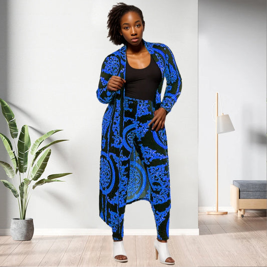 African Baroque Print Women's Maxi Cardigan + Matching Leggings 2-Piece Sets