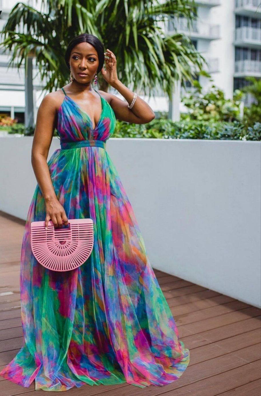 Floral Print V-Neck Sleeveless Halter Spaghetti Strap African Floor-Length Formal Party/Bridesmaid/Prom Dress to 5X Plus Size