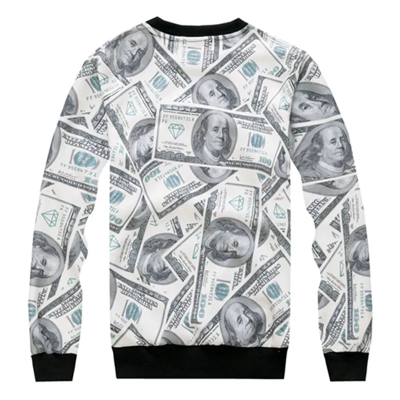 Men's Money 3D Printed O-Neck Sweatshirt + Jogger Sweatpants Tracksuit