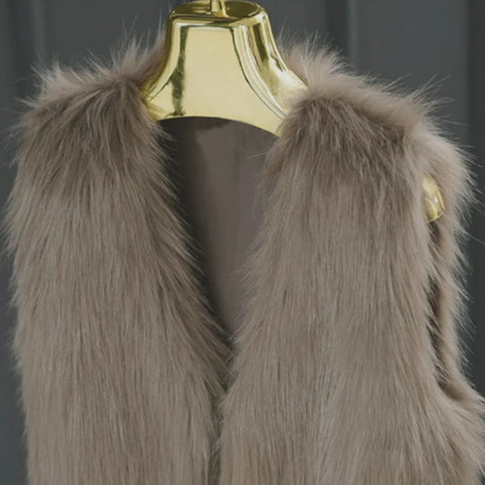 Faux Fur Women's Solid Color Sleeveless Vest
