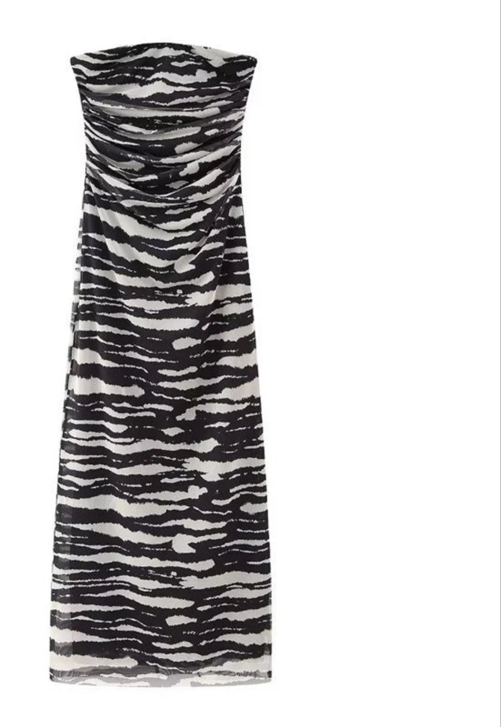 Zebra/Floral Print Backless Ruched Strapless Maxi Tube Dress