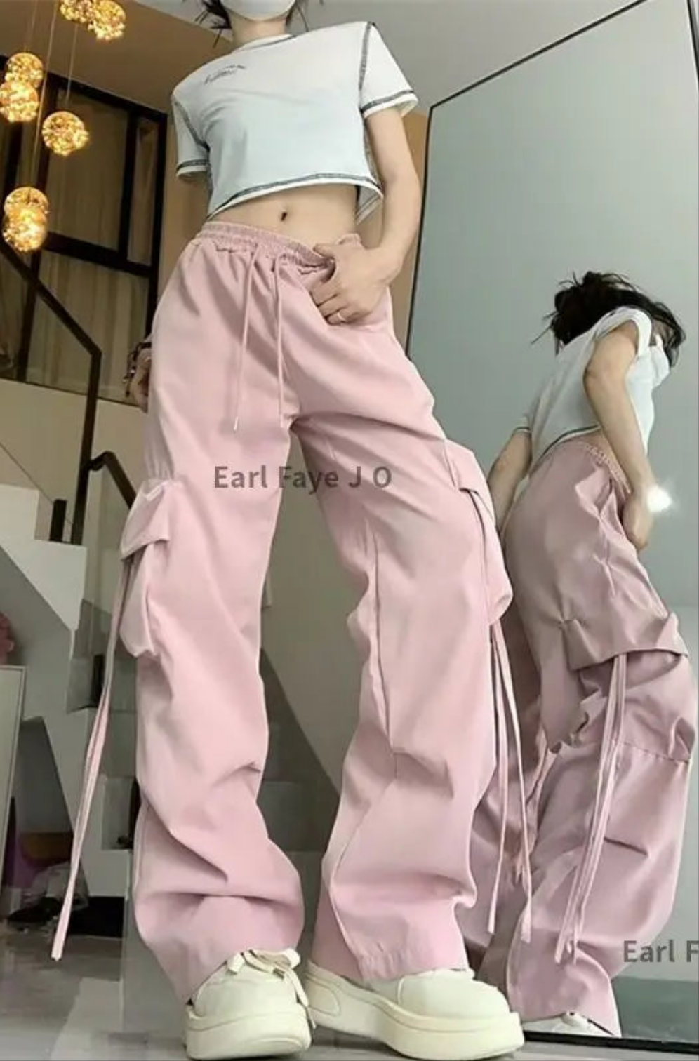 Streetwear Women's Pink/White Solid Color Knitted Sweater + Sleeveless Vest + Cargo Pocketed Pants 3-Piece Set
