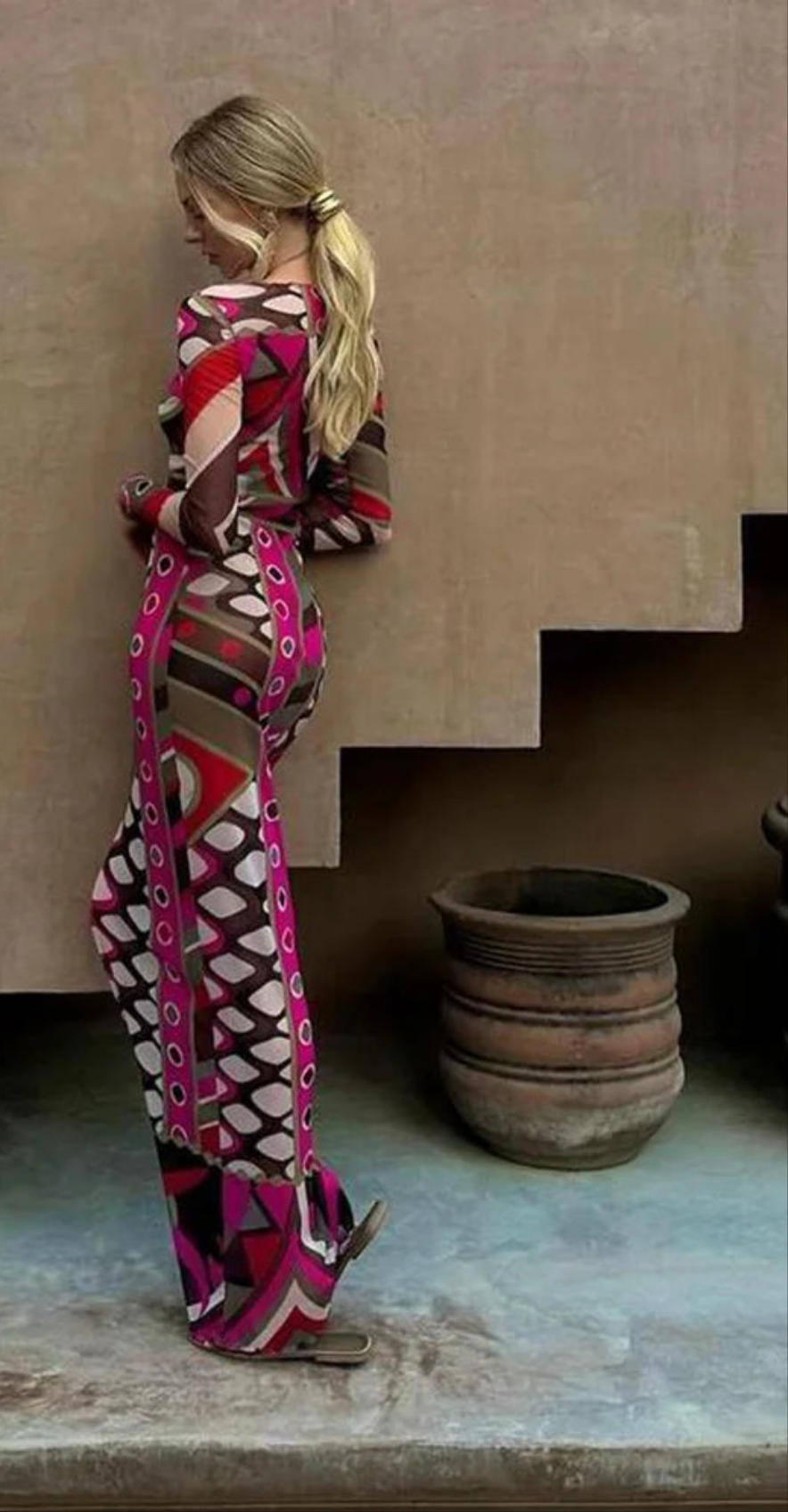 Sheer Mesh Transparent Geometric Pattern Long Sleeve Bodycon Maxi Dress