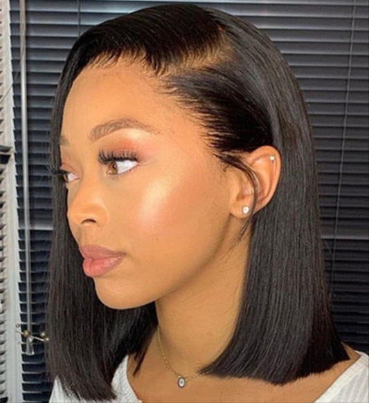 Brazilian Straight Lacefront 100% Human Hair Short Pre-Plucked Lace Closure 150% Density Bob Wigs