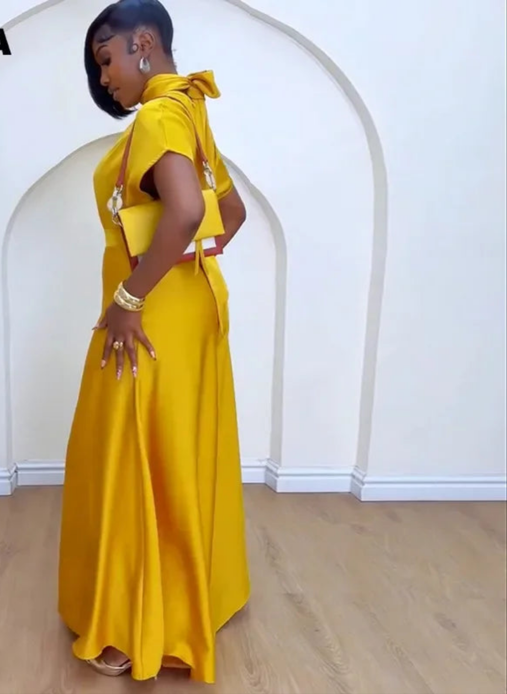 Satin Rear Big Bow Design O-Neck Short Sleeve Turtleneck Top + Oversized Wide Leg Pants Women's 2-Piece Set to 3X Plus Size