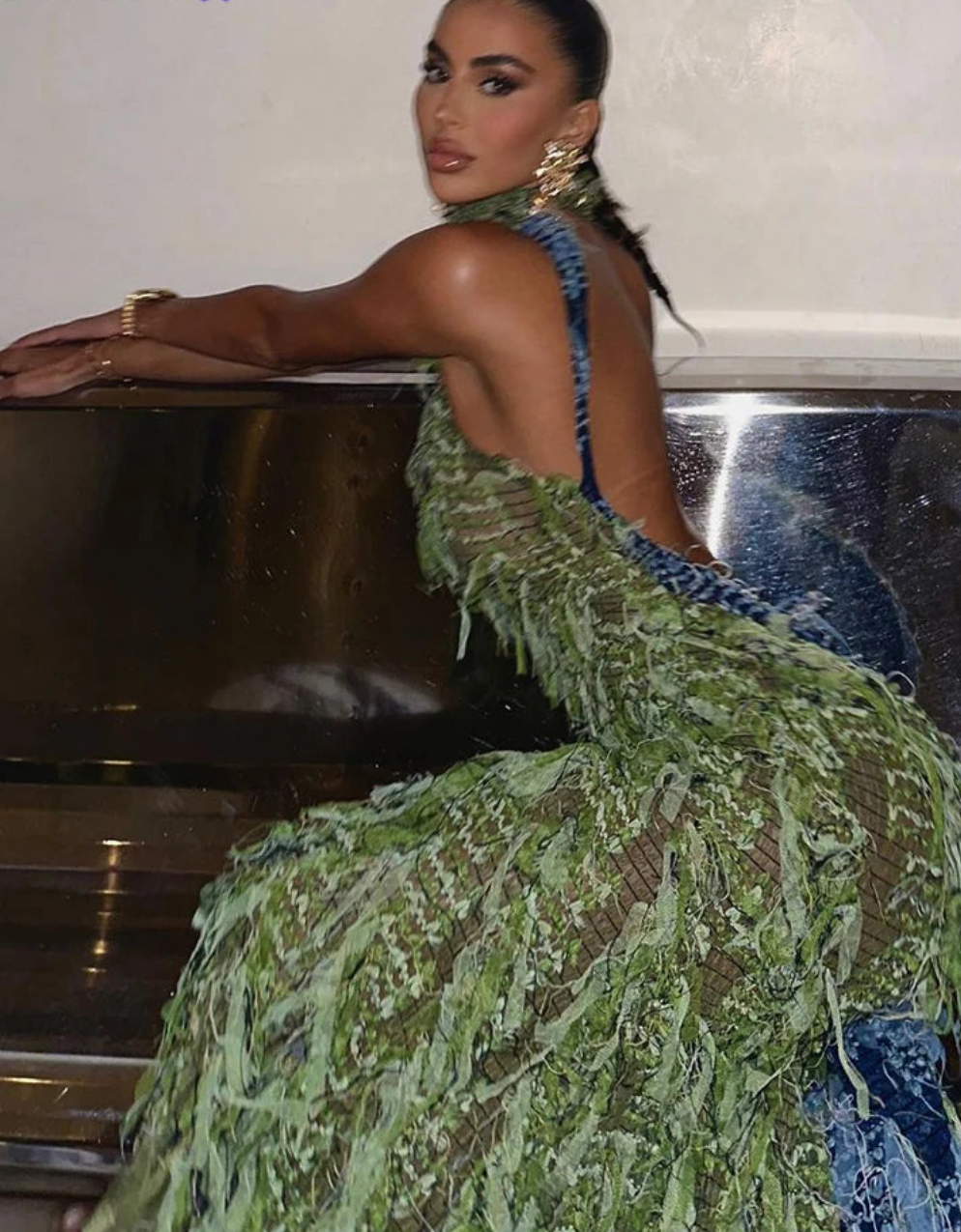 Tassel Fringe Sheer Patchwork Halter Backless Sleeveless Irregular Maxi Bodycon Dress