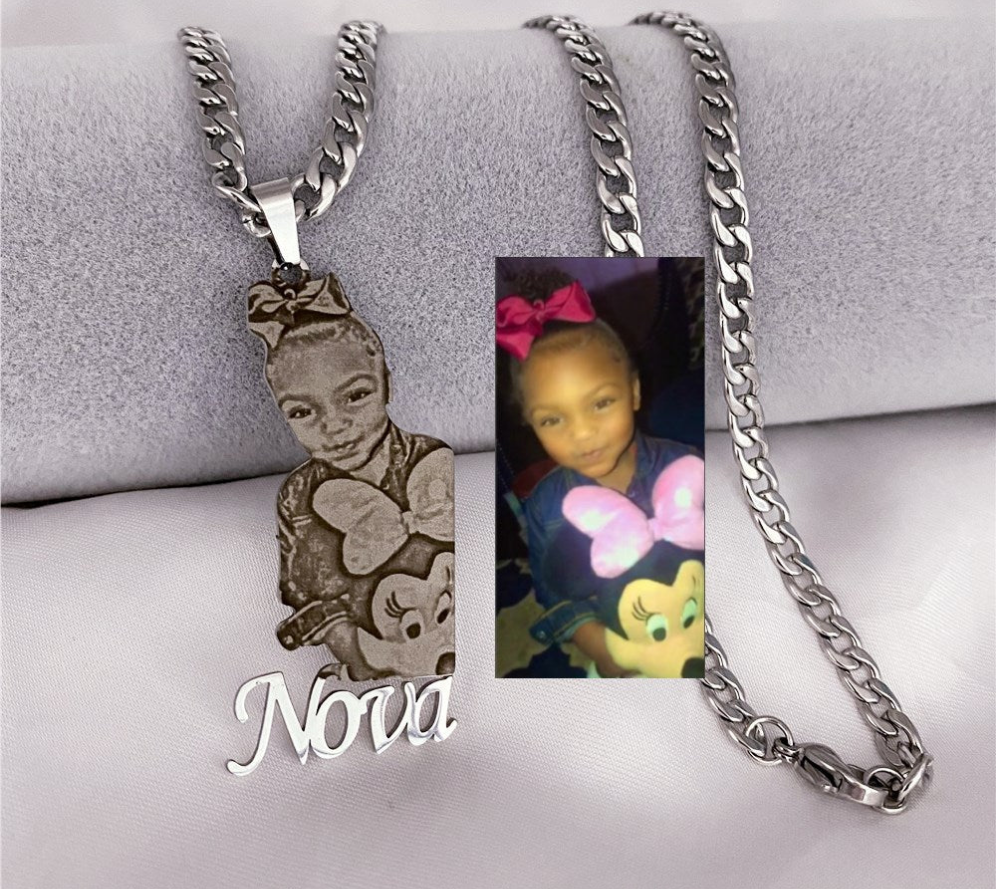 Customized Photo & Cursive Name Pendant Personalized Picture Portrait Nameplate Necklace Chain