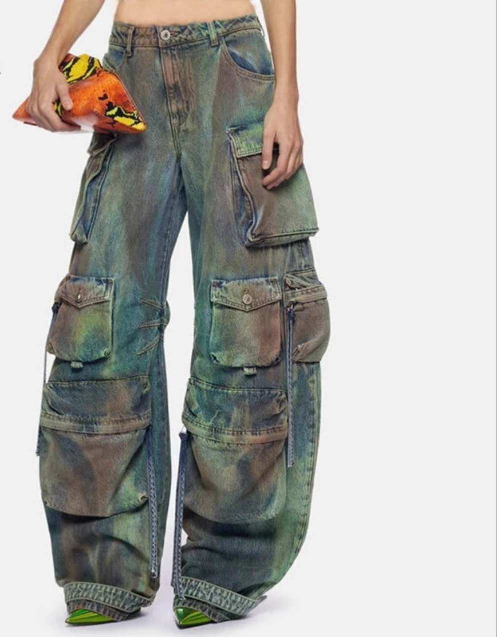 Tie-Dye Washed Denim Cropped Tank Top + Cargo Multi-Pocket Loose Streetwear Jeans OR Skirt/ Women's 2-Piece Sets