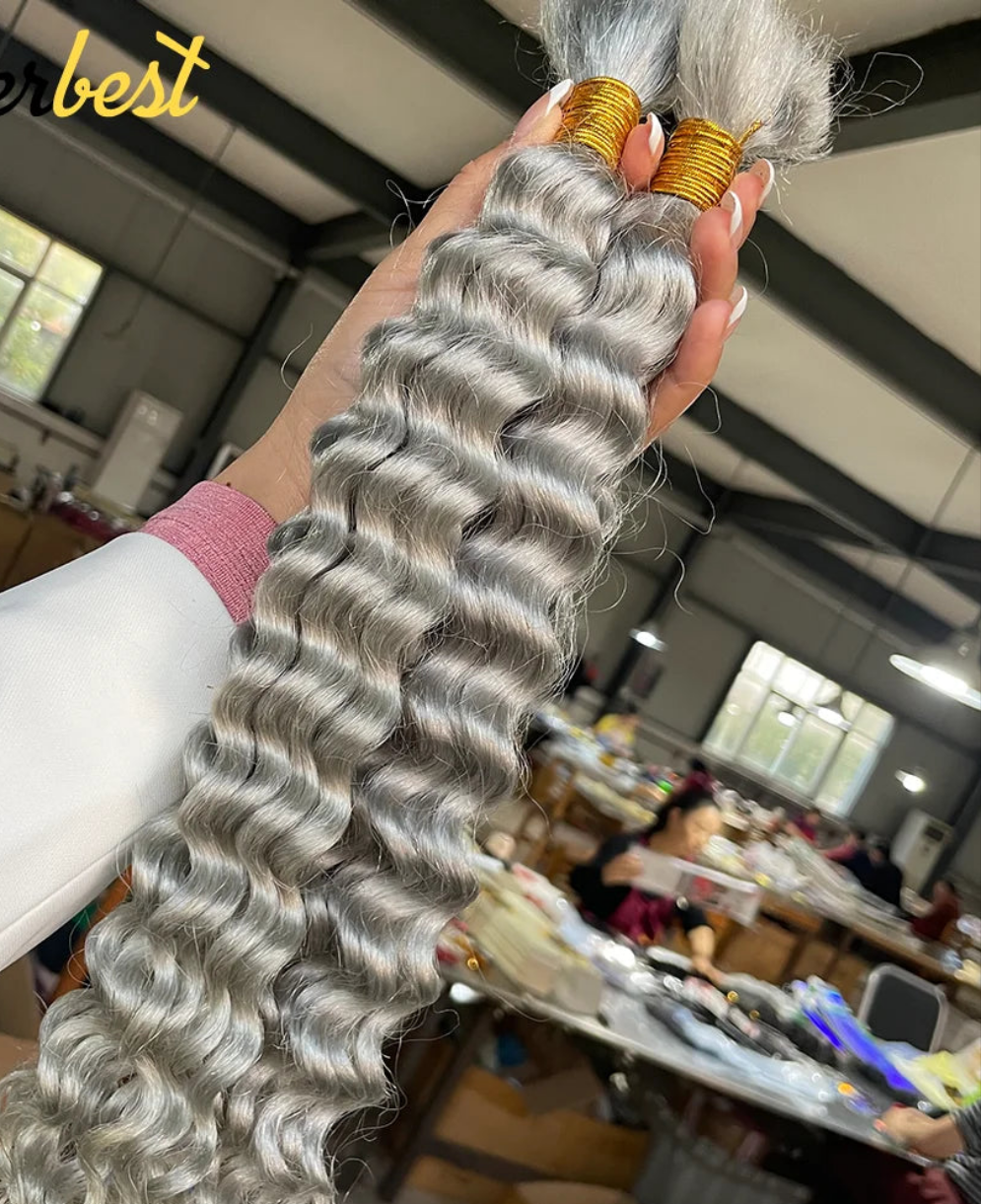 Bulk No Weft 100% Human Braiding Hair Deep Wave Deep Curly Brazilian Remy Colored Grey/Ginger/Brown Bundles