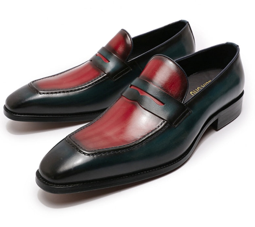 Men's Penny Loafer Genuine Calf Leather Italian Designer Handmade Dress Shoes