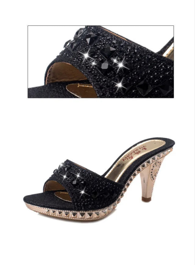 Rhinestone Rivet Design Women's Open Toe High Heel Sandal Pumps
