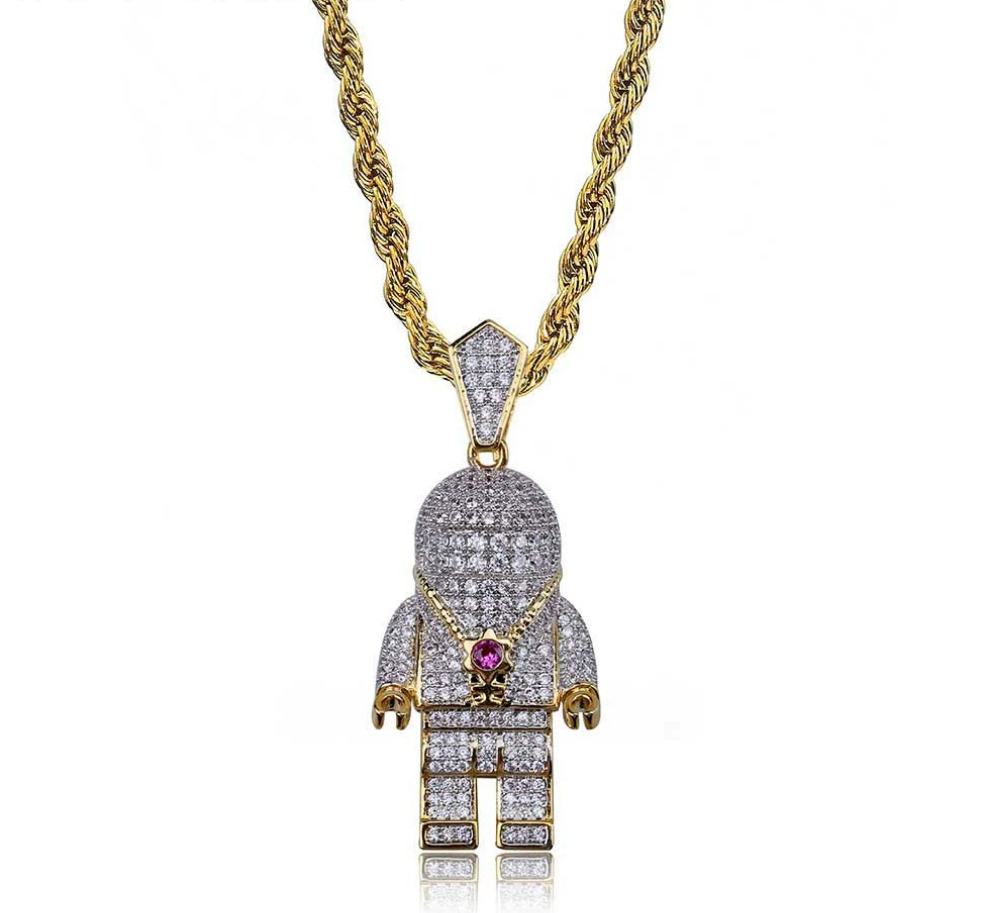 Astronaut Necklace Iced Out Full Diamond Pendant Hip-Hop Chain