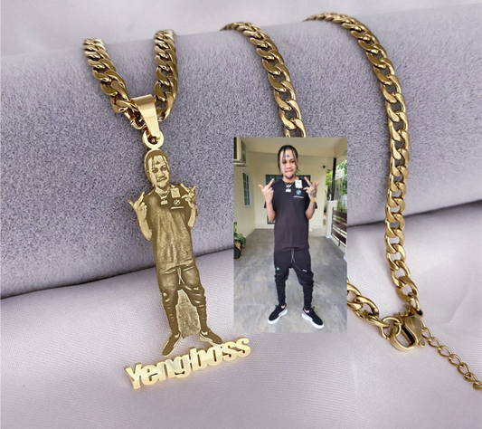 Customized Photo & Cursive Name Pendant Personalized Picture Portrait Nameplate Necklace Chain