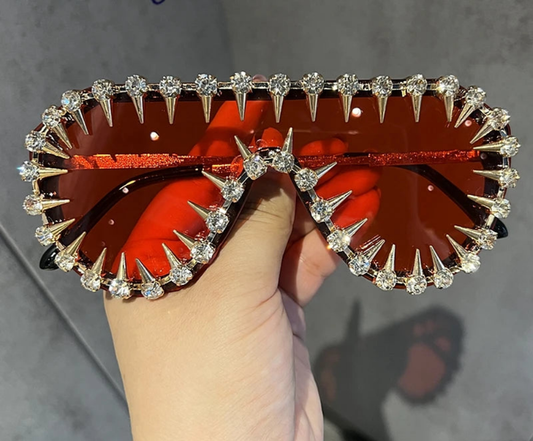 Designer Punk Bling Rhinestone Unisex Round Bottom Shield Hip-Hop Sunglasses