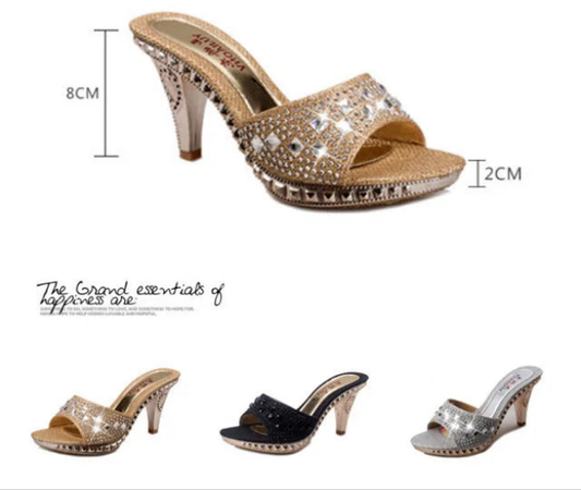 Rhinestone Rivet Design Women's Open Toe High Heel Sandal Pumps