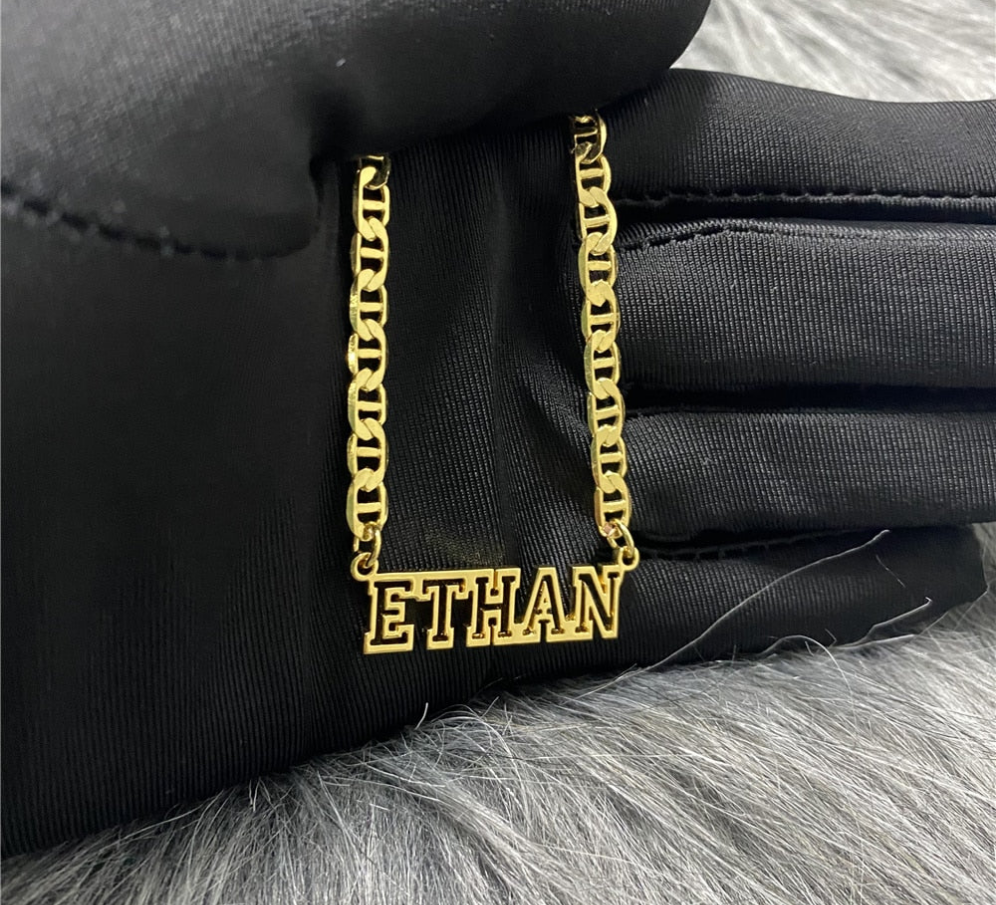 Stainless Steel Gold Choker Customized Name Flat Unisex Chain Necklace