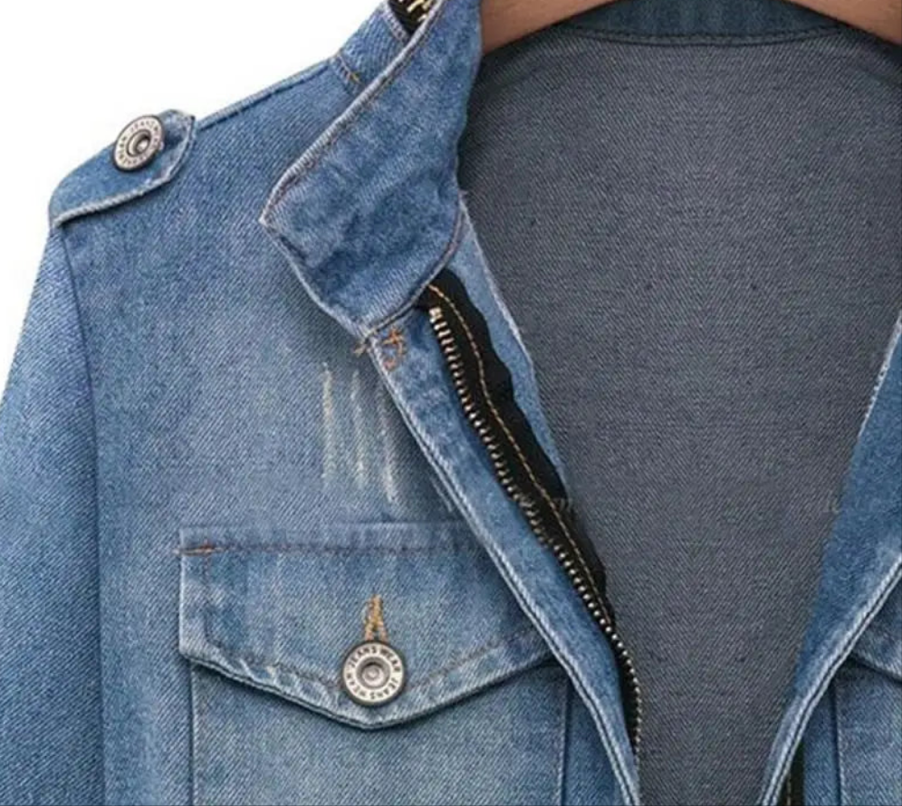 Denim Colorblock Women's Long Sleeve Distressed Jean Jacket to 5X Plus Size