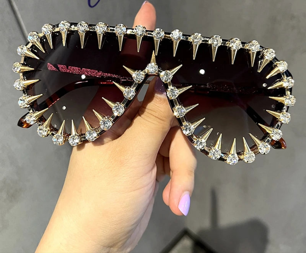 Designer Punk Bling Rhinestone Unisex Round Bottom Shield Hip-Hop Sunglasses