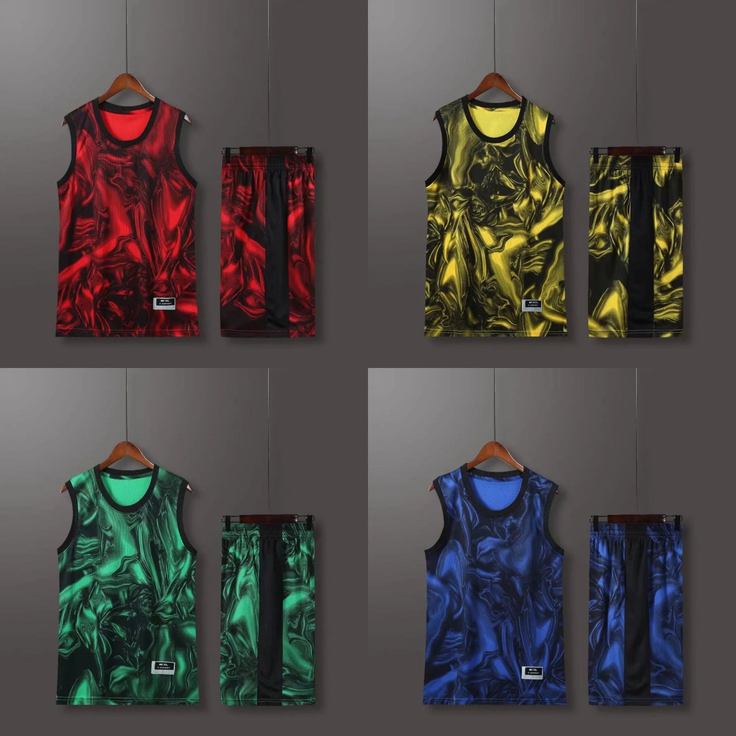 Men's CUSTOMIZED TEAM NAME Tie-Dye Printed Basketball Uniform Jersey Vest + Side Striped Shorts 2-Piece Set